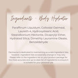 List of ingredients for Dermavive body hydrator in Australian skincare for dry skin