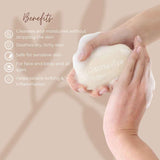 Dermavive Australian skincare for dry skin bar soap held in hands with benefits listed