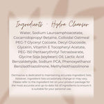 Ingredients list of Dermavive Hydra Cleanser Australian skincare for dry skin with natural oils and gentle cleansers