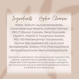 Ingredients list of Dermavive Hydra Cleanser Australian skincare for dry skin with natural oils and gentle cleansers