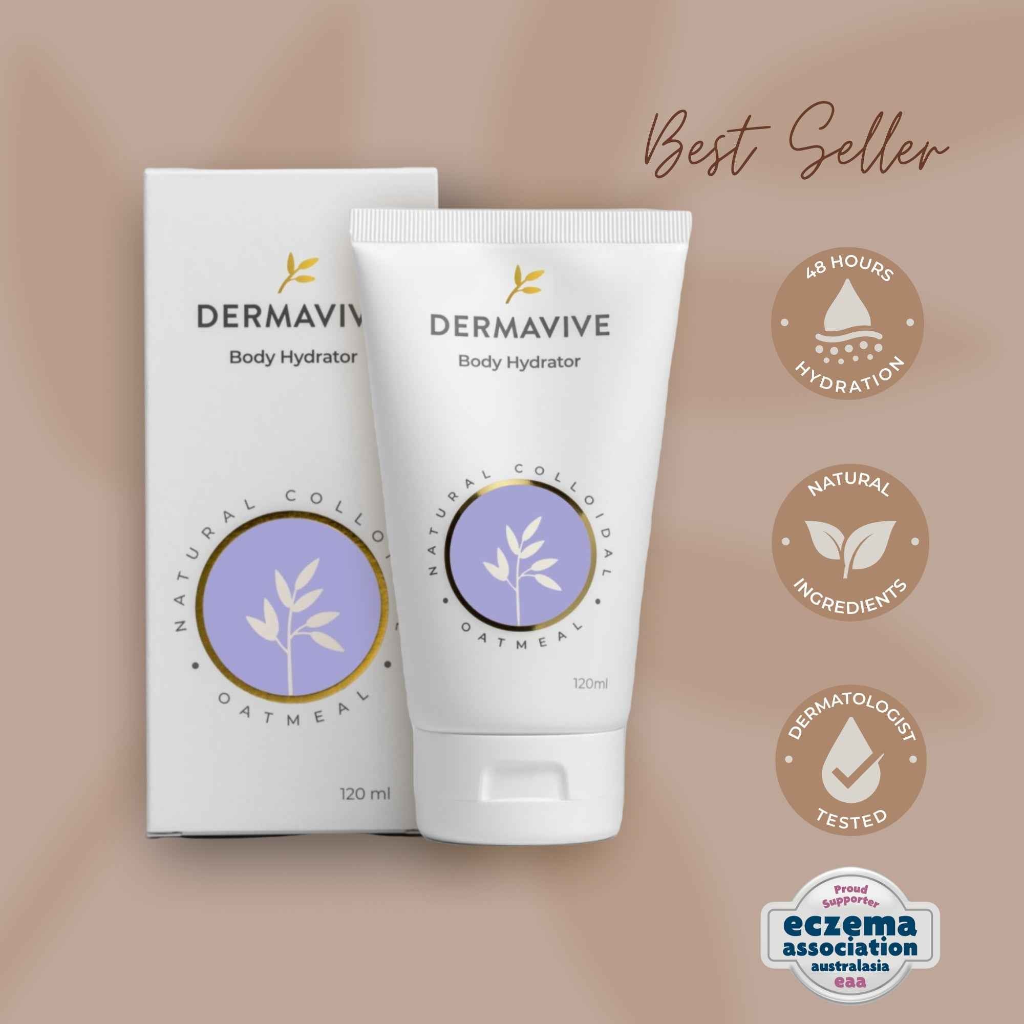 Dermavive Best Body Oil Body Hydrator in a 120ml tube for natural moisturizing with oatmeal