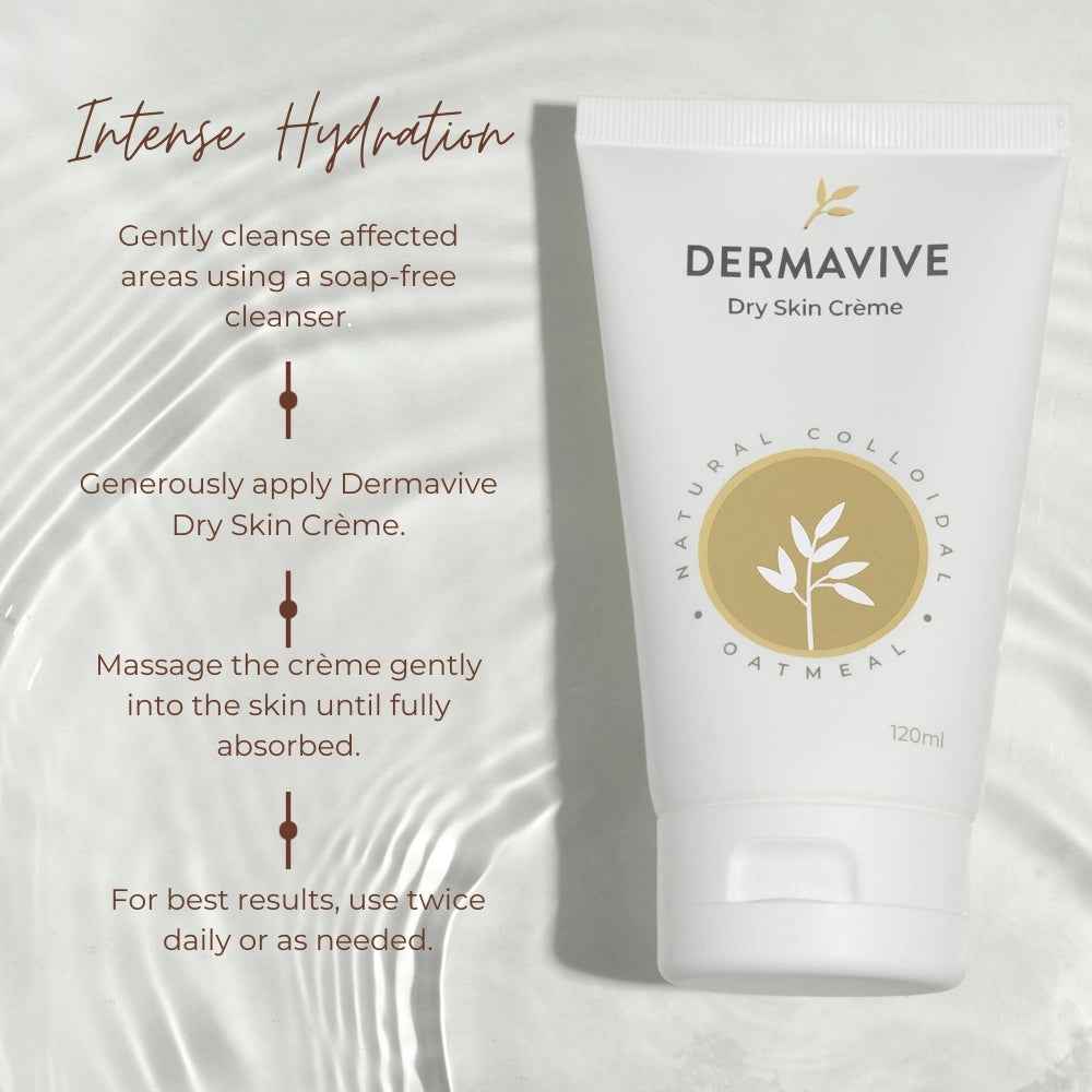 Dermavive Dry Skin Creme in a 120ml tube, the best moisturiser for dry skin providing intense hydration