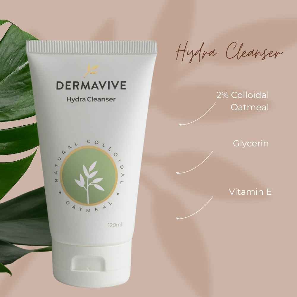 Dermavive Hydra Cleanser with 2% Colloidal Oatmeal, Glycerin, and Vitamin E, ideal as a cleanser for sensitive skin