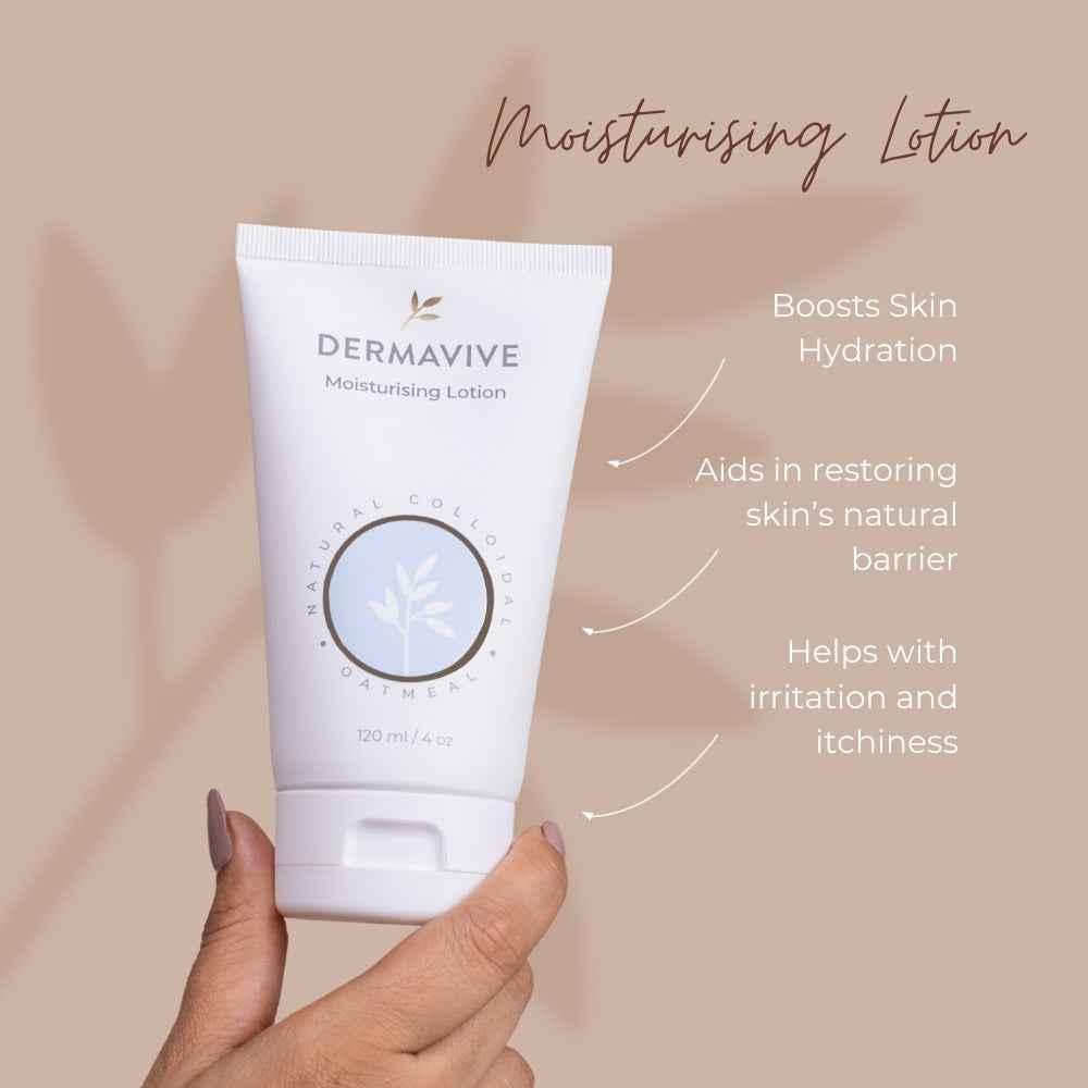 Dermavive Colloidal Oatmeal Moisturiser in a 120ml tube for hydration and skin barrier restoration