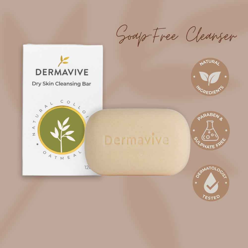 Dermavive Dry Skin Cleansing Bar with Natural Ingredients and Oatmeal for Gentle Skin Care