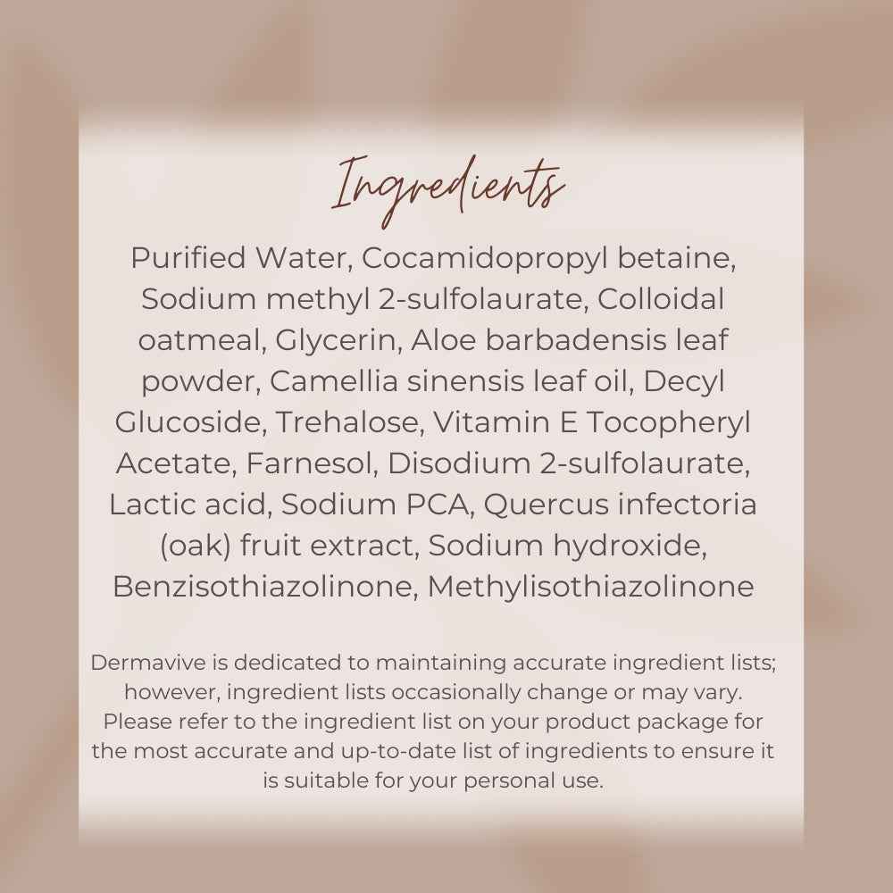 Dermavive Feminine Wash Ingredients List including Aloe and Camellia Sinensis Leaf Oil