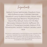 Ingredients list for Dermavive sensitive skin cleansing bar including colloidal oatmeal and safflower oil