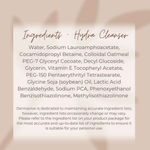 Dermavive Hydra Cleanser ingredient list for skincare for dry sensitive skin with natural oils and soothing agents