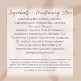 Ingredients list of Dermavive moisturizing lotion for skincare for dry sensitive skin with purified water and colloidal oatmeal