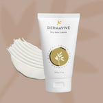 Dermavive Dry Skin Crème product packaging with swatch texture, demonstrating its rich and creamy consistency.