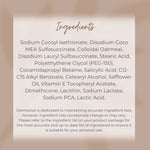 Dermavive Oily Skin Cleansing Bar ingredient list, featuring colloidal oatmeal, salicylic acid, and Vitamin E for targeted care.
