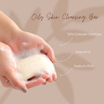 Dermavive Oily Skin Cleansing Bar featuring 10% colloidal oatmeal, Vitamin E, and Sodium PCA for targeted skincare.