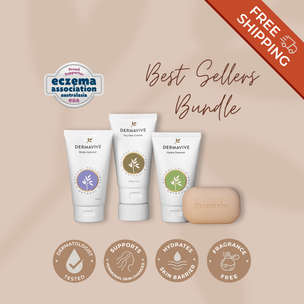 Dermavive best sellers bundle of Australian skincare for dry skin with natural ingredients and dermatologist tested