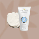 Dermavive Colloidal Oatmeal Moisturiser in a 120ml tube with a creamy texture on a beige background