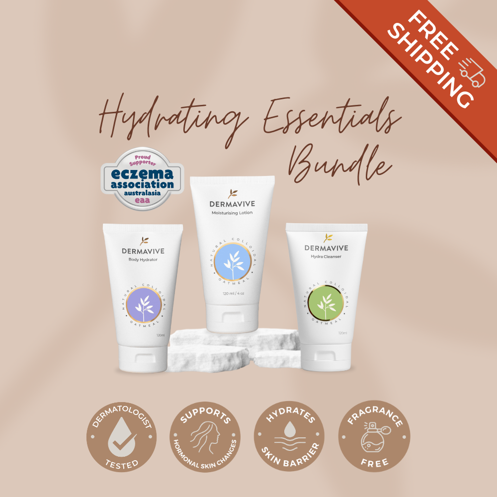 Dermavive Hydrating Essentials Bundle skincare for dry sensitive skin with natural ingredients and dermatologist tested